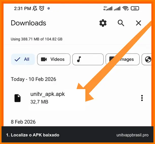 Arquivo APK na pasta de downloads